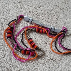 Pink orange black silver beaded necklace